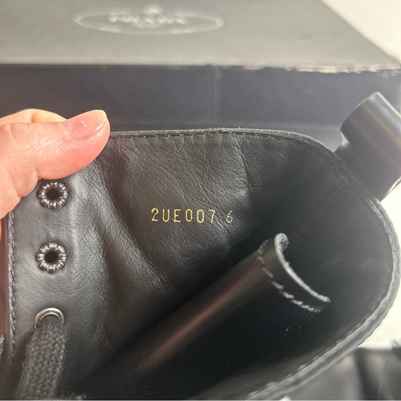 Prada Black Monolith Leather and Re-Nylon Pouch Combat Boots Size 6 - Picture 14 of 16